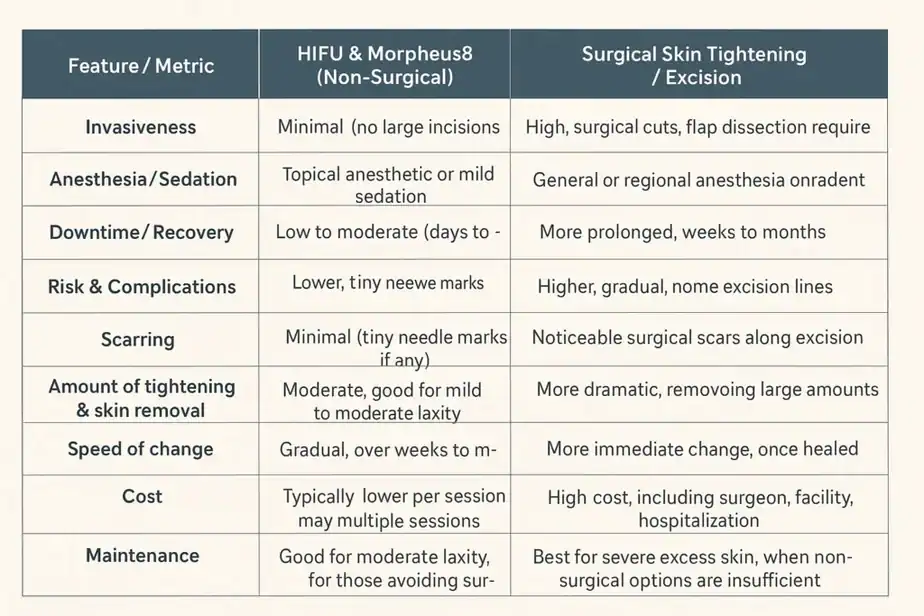 Table showing benefits of Lipo Freeze 2 U Avon treatments for skin tightening following weight loss injections.