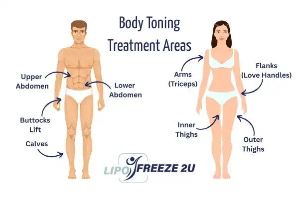 Graphic showing where you can have Body toning Treatment Avon on your body